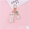 Key Rings Trendy Korean Fashion Flower Keychain Lanyard Lace Ribbon Cute Daisy Pendant Chain Car Keyring Holder Bag Charms Accessori Dhuli