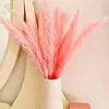 Fiori decorativi 15PCS Fiore essiccato Rosa Pampas Erba Boho Home Decor Bouquet Paese Decorazione di nozze Ornamento da tavolo conservato naturale