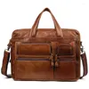 Cartelle da lavoro Jonlily Borsa a tracolla in vera pelle da uomo ad alta capacità Business Commuter Laptop Casual Daybag -KG1072