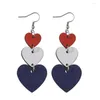 Dangle Earrings Trio Red White Blue Stacked Wood Heart Memorial Day For Women Patriotic Independence Wholesale