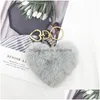 Portachiavi Cordini 10Cm Cute Fluffy Heart Womens Pom Poms Faux Pelliccia di Rex Portachiavi Ragazza Borsa Hang Car Ring Accessori per gioielli Drop Dhj3V