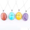 Pendant Necklaces Natural Stone Necklace Pendum With Chain For Girls Women Jewelry Gift Jades Agates Opal Beads Egg Shape Dangle Rei Dhels