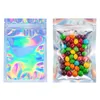 Sacs d'emballage refermables Smell Proof Mylar Foil Pouch Flat Zipper Bag Laser Rainbow Holographic Color Packaging For Party Favor Food Dhsob