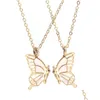 Pendant Necklaces 2Pcs /Set Best Friend Pink Butterfly Woman Necklace Jewelry Alloy Sier Gold Plated Chain Girls Choker Friendship W Dh6Rx