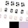 Unghie finte Nero Bianco Modello di colore di colpo irregolare Nail art indossabile Fiori carini Viola Staccabile Premere con colla