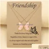 Pendant Necklaces 2Pcs /Set Best Friend Pink Butterfly Woman Necklace Jewelry Alloy Sier Gold Plated Chain Girls Choker Friendship W Dh6Rx