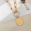 Pendentif Colliers Vintage Boho Mode Multiniveau Chaîne Épaisse Pour Les Femmes Or Couleur Tête Humaine Coin Collier Bijoux