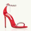 Original Box Summer 23s Aquazzus Love Link Sandals Shoes Crystal-Embelled Lady Pointed Toe Slingback Pumps Party Wedding Dress Gladiator Sandalias EU35-43