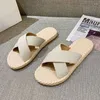 Tofflor Gladiator Summer Beach Flip Flops Kvinnor Sandaler Casual Flax Flat Sandalias Mujer Comfy Home Outdoor Slides Shoes 2023
