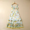 2023 Summer Multicolor Lemon Print Abito in cotone con perline Cinturino per spaghetti Collo quadrato Paillettes Abiti casual midi S3W220518