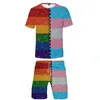 Herrspåriga färgglada mode 3D-tryck Man Women T-shirt set Rainbow LGBT Shorts Two Piece Set Casual Harajuku Streetwear