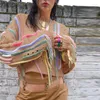 Pulls pour femmes rue gland tricot coton pull pour femmes Design coloré rayé frange pull ample surdimensionné Blouse Y2K 2023