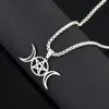Hanger kettingen Triple Moon Goddess ketting voor vrouwen roestvrijstalen staalketen Wicca Talisman Amulet Pentacle Pentagram sieraden