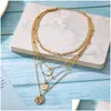 Collane con ciondolo Bohemian Moon Circle Map Collana per donna Fashion Mtilayer Chain Geometric Collier Collares New Drop Delivery Je Dhbfs