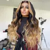 BRAZILIAIN BODY WAVE ombre Blond spetsar Front Wig Transparent spets frontal peruk Spets stängning Simulering Mänsklig hår peruk för kvinnor cosplay förplucked