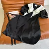 Mody projektowy damski sukienka Silk Silk Vintage Court Style Ruffled Collar High Empire 0524