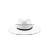 Chapeaux À Large Bord Hiver Grand 9.5Cm Couleur Unie Avec Ceinture De Luxe Classique Simple Fedora Femmes Robe Formelle Conçu Drop Delivery Fa Dh5Uf