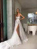 Boho A line Wedding Dresses Bone Bodice Appliques Sweetheart Slit Tulle designer wedding bridal gowns