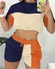 Tracksuits voor dames Colorblock korte mouw Top Drawstring Shorts Set 2023 Summer Fashion Women's Clothing Casual Two Piece Women