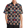 Mäns avslappnade skjortor vintage lapptäcke skjorta färgglad spansk kakel strand lös hawaiian blusar korta ärm överdimensionerade kläder