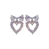 Stud Earrings Simple Female 925 Stamp Plata Bow Heart Zircon Crystal Women Glamour Wedding Jewelry Gift Pendientes