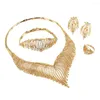 Halskette Ohrringe Set 24K Gold Farbe äthiopischer weißer Stein Engelsflügel Tierfeder trendiger Damenschmuck