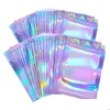 Sacs d'emballage refermables Smell Proof Mylar Foil Pouch Flat Zipper Bag Laser Rainbow Holographic Color Packaging For Party Favor Food Dhsob