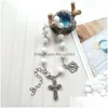 Beaded Religious Cross Jewelry Metal Rose White Crystal Rosary Bracelet Drop Delivery Bracelets Dhdeg