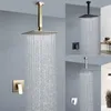 Badezimmer-Duschsets, gebürstetes Gold, mattschwarz, poliert, Badezimmer-Duscharmatur, Regenfall, quadratischer Duschkopf, Deckenmontage, Wasserfall-Duschmischer-Set G230525