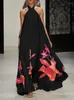 Abiti casual Celmia 2023 Summer Halter Sundress Femme A-line Backless Bohemian Floral Printed Long Robe Sexy Women Loose Maxi Dress