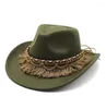 Boinas chapéu de cowboy para mulheres e homens tástels jazz capitão de lã 57-58cm Estilo étnico Curved Brim de alta qualidade Cowgirl NZ0062