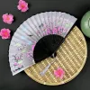 Bamboo Flower Fold Hand Fans Wedding Chinese Style Silk Children Antique Folding Gift Vintage Party Supplies MJ0848