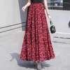 Skirts Summer Floral Chiffon Maxi Long Pleated Cakee Layered A-line Flowers Printed Ankle Length Boho