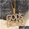 Pendant Necklaces Hip Hop Godsplan Letter Micro Paved Cubic Zircon Gods Plan Necklace Personality Mens Bling Jewelry Gifts Drop Deli Dhxks