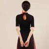 Novo Vestido de Dança Clássica Feminino Preto Dança Moderna Body Charme Vestido de Treinamento Estilo Chinês Cheongsam Top Manga Curta