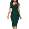 Casual jurken elegant ol dames solide kleur potloodjurk zomer mode ruches mouwloze bodycon party dames zakelijk formeel