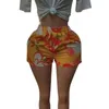 Women Tracksuits Two Pieces Set Designer 2023 White Short Sleeve Crop Top T-shirt And Printed Shorts Casual Sportwear