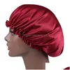 Designer de gorro/crânio Durags Mulheres muçulmanas cetim de seda Bandana Bandana Night Slee Hat Hat Headwrap Bonnet Chemo Cap Durag H Dhz5a