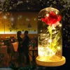 Fleurs décoratives Enchanté Rouge Soie Rose Lumière Éternelle Fleur Abat-Jour En Verre Avec LED Cadeau Romantique Pour Anniversaire De Mariage