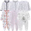 Rompers 012months Baby Born Girls Boys 100%Bomullskläder av Long Sheeve 123 -stycken Spädbarnskläder Pyjamas Overalls 230525