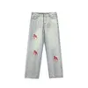 Men's Jeans DEEPTOWN Y2K Embroidered Straight Jeans Men Retro Red Letter Loose Denim Pants Casual Hip Hop Trousers Male Streetwear Fashion 230524