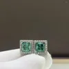 Pendientes de tuerca Pasaron la prueba Corte perfecto 1ct Diamante de moissanita cuadrado de princesa verde Plata de ley 925 Joyería de lujo de moda para mujer