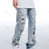 Jeans da uomo Abbigliamento da strada Jeans a gamba larga Piedi dritti da uomo Pantaloni lunghi Blue Jeans Y2k Jeans da uomo Jeans strappati Abbigliamento da uomo Denim 230524