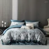 Bedding Sets 600TC Eucalyptus Lyocell Shabby Blue Gray Patchwork Duvet Cover Chic Botanical Jacquard Set Bed Sheet Pillowcases 4Pcs