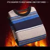 Men's T Shirts 2023 Plush Long Sleeve T-shirt Warm Sweater Stripe Round Neck Knitting Bottoming Shirt