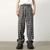 Pantalons pour hommes hommes coréen Streetwear mode ample décontracté Sport Plaid femmes taille élastique Baggy Couple survêtement pantalon de survêtement