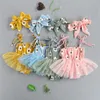 Meisjesjurken 0-18 m schattig geboren baby mouwloze band zonnebloem tutu bodysuit jurk hoofdband 2 stks outfits zomerkleding