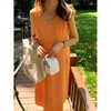 Vestidos casuales Verano Estilo suave Mujeres sueltas Tanque Delgado Moda coreana Faldas a media pantorrilla Ropa de vacaciones en la playa Naranja Viaje