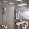 Bathroom Shower Sets Bath Shower Set White Gold Shower System Quality Brass Bathtub Faucet Copper Gold Bath Bidet Rainfall Bathroom Shower Mixer Set G230525