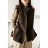 Qnpqyx zarif sonbahar kış moda yünlü yelek ceket kadınları vintage basit düz renk gevşek yelek şık cep hurdu üstleri